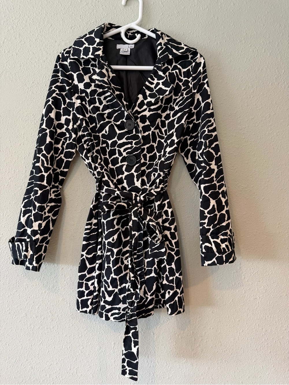 Luii Black and White Animal Print Wrap Trench Coat